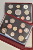A BOX LID CONTAINING UK 2003, 2004 PROOF COIN YEAR SETS IN DELUX CASES (2)