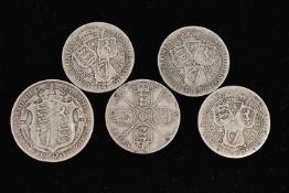 A SMALL AMOUNT OF .925 SILVER COINS, to include 4x Victoria Florin coins, together with a 1911