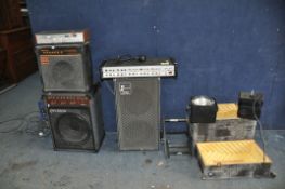 A COLLECTION OF UNTESTED AUDIO AND LIGHTING EQUIPMENT including a Roland DAC50D combo, a Carlsboro