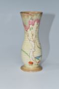 A CLARICE CLIFF 'TAOMINA' PATTERN VASE, the footed ribbed vase of elongated baluster form, painted