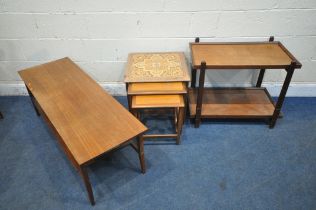 THREE PIECES OF MID CENTURY TEAK OCCASIONAL FURNITURE, to include a two tier trolley, with a