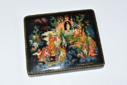 A RUSSIAN LACQUER BOX OF RECTANGULAR FORM, dating to the second half of the twentieth century,
