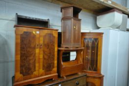 A SELECTION OF OCCASIONAL FURNITURE, to include a yew wood corner cupboard, two door cabinet, oval
