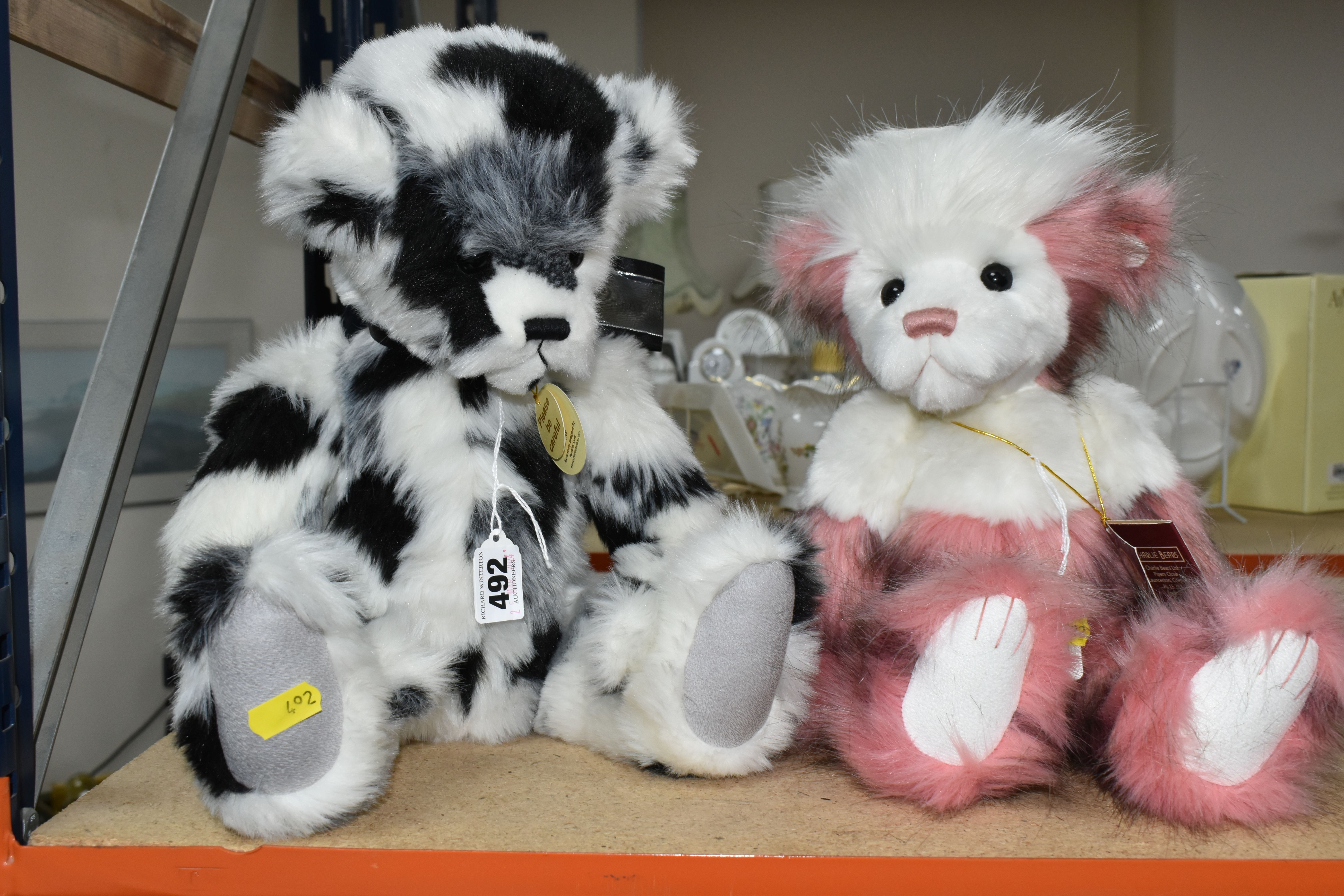 TWO CHARLIE BEARS, comprising 'Coconut Ice' CB1500120 and 'Inkspot' CB620009 both designed by