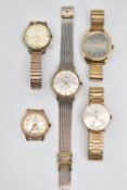 FIVE ASSORTED WATCHES, five mechanical movement watches, names to include Sekonda, Avia, Felca and