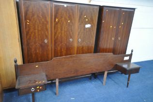 A STAG MINSTREL BEDROOM SUITE, comprising a triple door wardrobe, width 157cm x depth 59cm x