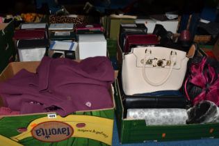 FOUR BOXES OF LADIES' SHOES AND HANDBAGS, to include over fifteen pairs of ladies' shoes, UK size 7,