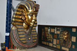 A LARGE BUST OF TUTANKHAMUN AND EGYPTIAN DISPLAY CASE, comprising Tutankhamun 'Golden Mask',