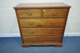 AN EDWARDIAN MAHOGANY CHEST OF TWO SHORT OVER THREE LONG DRAWERS, on bracket feet, width 121cm x