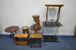 A SELECTION OF OCCASIONAL FURNITURE, to include a side table in the form of a cat, a glass desk,