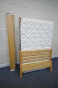 A HOMYLINK 4FT MATTRESS, along with a beech bedstead, with side rails and slats (condition report: