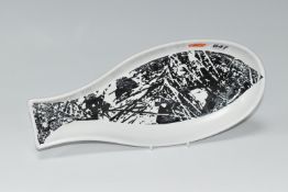 A DENBY TIGO WARE GUITAR / FISH SHAPED DISH, designed by Tibor Reich, approximate length 33cm,