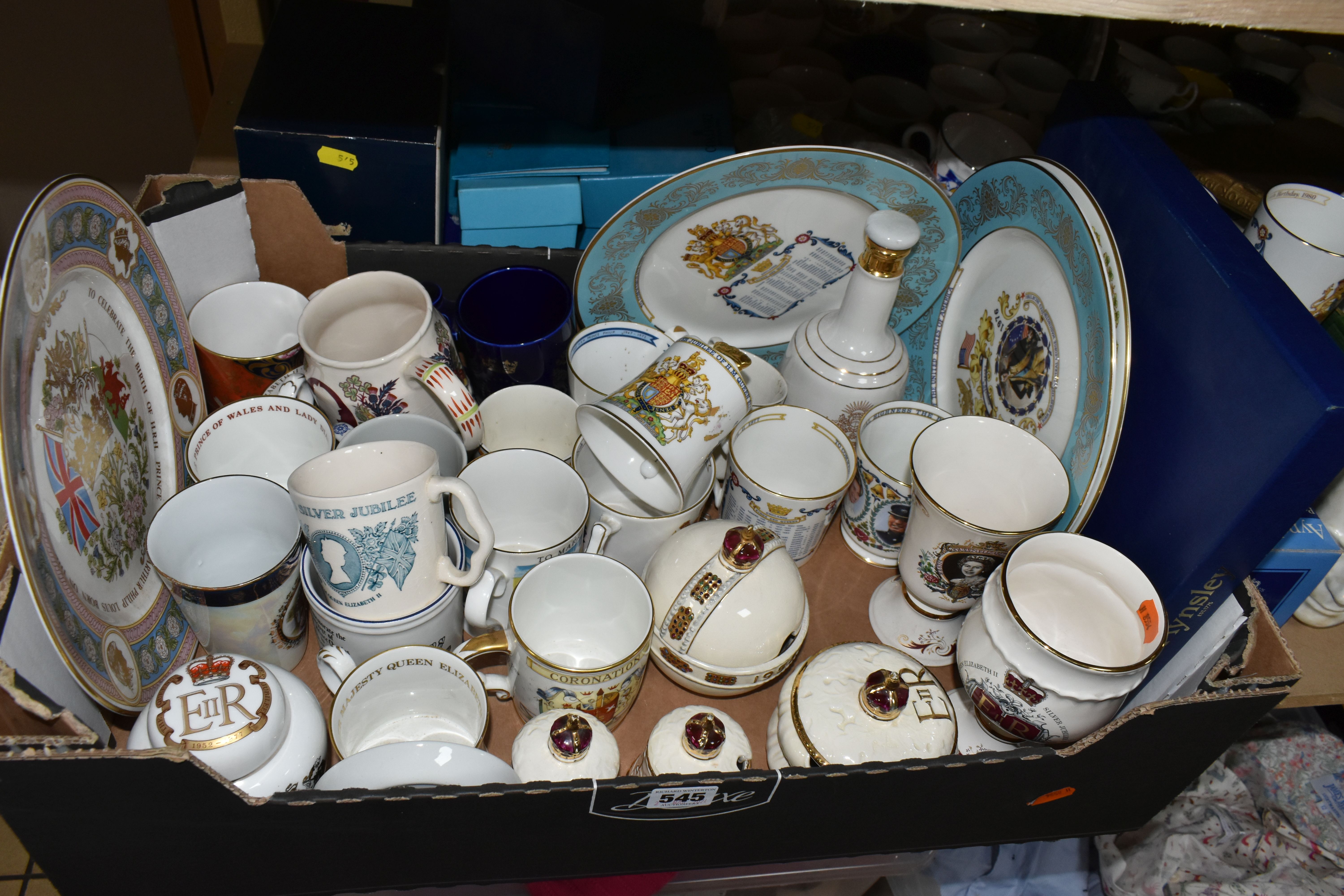 FOUR BOXES OF ROYAL COMMEMORATIVE CERAMICS, to include a 1953 Wedgwood & Co. Ltd preserve pot in the - Image 3 of 8