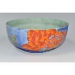 A CLARICE CLIFF INSPIRATION CLOVRE 'WATER LILY' PATTERN BOWL, painted with multicoloured flowers