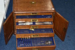 A MAPPIN AND WEBB LARGE CANTEEN OF CUTLERY, a large wooden case with hinged doors, five drawers,
