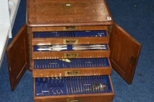 A MAPPIN AND WEBB LARGE CANTEEN OF CUTLERY, a large wooden case with hinged doors, five drawers,