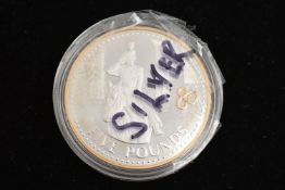 A ELIZABETH 11 BAILIWICK of JERSEY 2006 SILVER PROOF FIVE POUNDS COIN, highlighted with gold