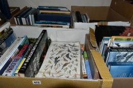 FOUR BOXES OF BOOKS containing approximately 100 miscellaneous titles, mostly in hardback formats on