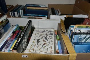 FOUR BOXES OF BOOKS containing approximately 100 miscellaneous titles, mostly in hardback formats on