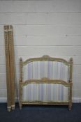 A FRENCH 4FT HEADBOARD, with later fabric head and footboard, and side rails (condition:-fabric with