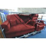 A HSL RED UPHOLSTERED DROP END TWO SEATER SOFA, along with a HSL electric rise and recline