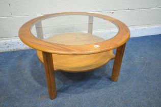 A G PLAN ASH CIRCULAR COFFEE TABLE, with a glass insert and undershelf diameter 84cm x height