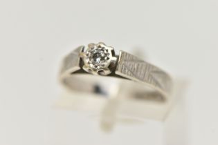 A 9CT WHITE GOLD, DIAMOND SINGLE STONE RING, illusion set round brilliant cut diamond, estimated