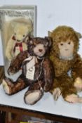 TWO MERRYTHOUGHT BEARS AND A VINTAGE MERRYTHOUGHT MONKEY, the monkey has articulated limbs, height