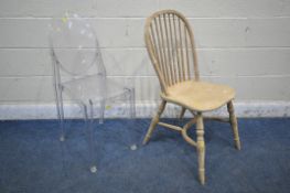 PHILIPPE STARCK FOR KARTELL, A CLEAR GHOST CHAIR, signed to rear, along with a reproduction elm