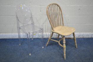 PHILIPPE STARCK FOR KARTELL, A CLEAR GHOST CHAIR, signed to rear, along with a reproduction elm