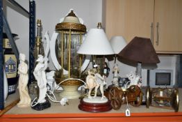 A GROUP OF TABLE LAMPS AND DRESSING TABLE MIRROR, comprising a pair of column style table lamps,