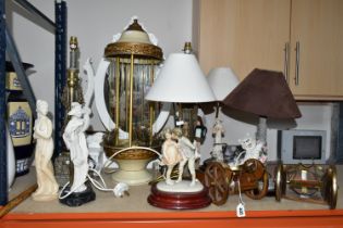 A GROUP OF TABLE LAMPS AND DRESSING TABLE MIRROR, comprising a pair of column style table lamps,