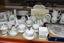 A LARGE QUANTITY OF AYNSLEY 'WILD TUDOR' PATTERN GIFTWARE, comprising two mantel clocks (one boxed),