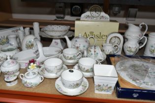 A LARGE QUANTITY OF AYNSLEY 'WILD TUDOR' PATTERN GIFTWARE, comprising two mantel clocks (one boxed),