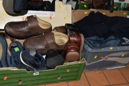 SEVEN BOXES OF MEN'S SHIRTS, SHOES, SWEATERS AND CLOTHING, to include a large quantity of assorted