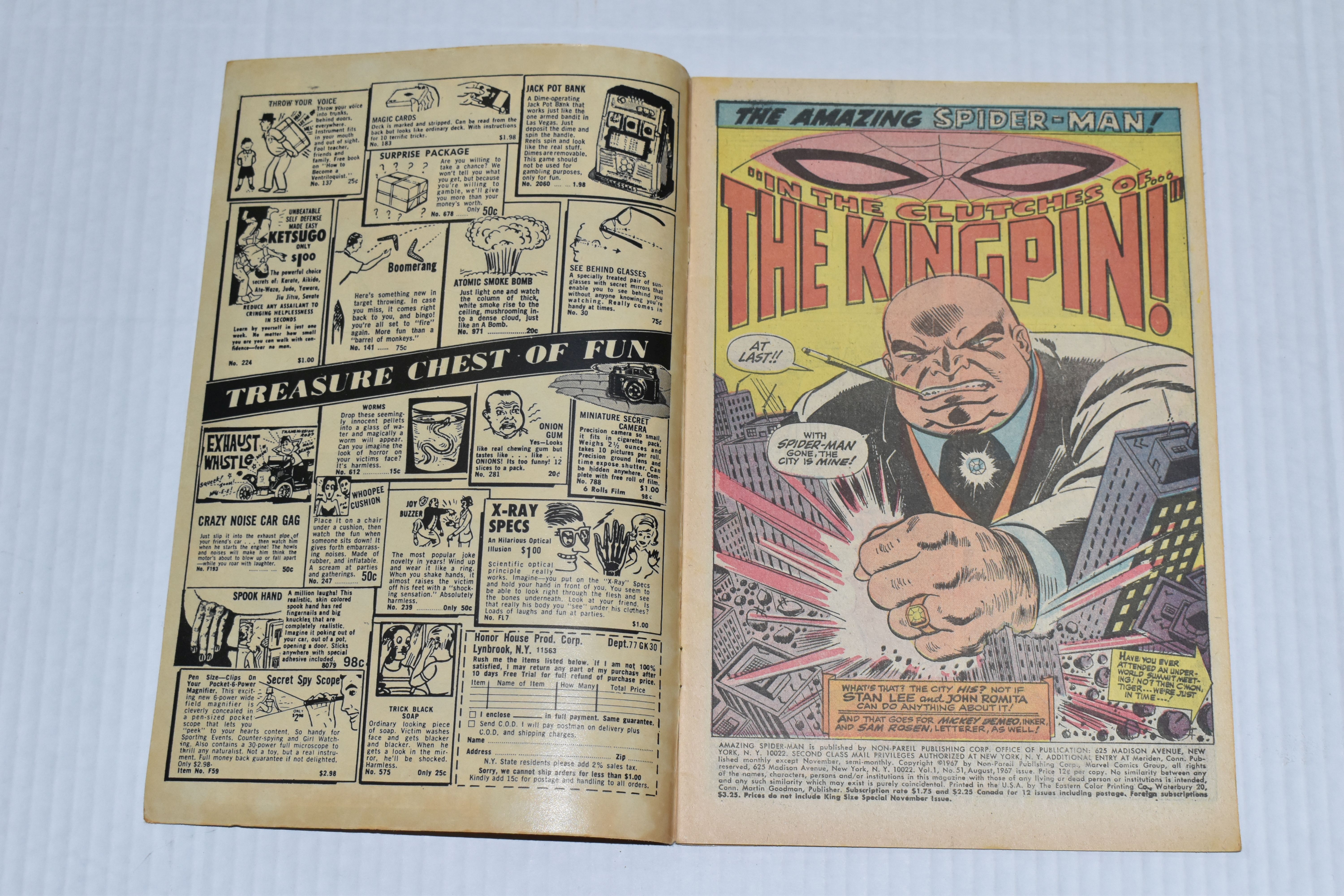 AMAING SPIDER-MAN NO. 51 MARVEL COMIC, second appearance of Kingpin, comic shows signs of wear, - Image 2 of 4
