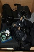 ONE BOX OF BINOCULARS, to include a pair of vintage Carl Zeiss Dialyt 8x30 B binoculars - 798836, an