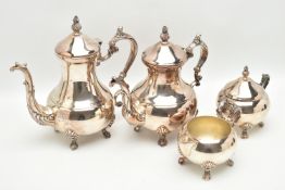 A FOUR PIECE AMERICAN SILVER PLATED TEA SET, to include a tea pot, coffee pot, sugar bowl and milk