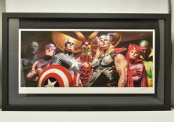 ALEX ROSS FOR MARVEL COMICS 'ASSEMBLE', a signed limited print on paper, depicting Avengers Super