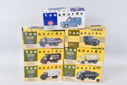 SEVEN BOXED VANGUARDS DIECAST COMMERCIAL MODEL VEHICLES, to include a Leyland Comet Box Van Tate &