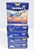 FIVE BOXED 1:72 SCALE CORGI WORLD WAR II EUROPE AND AFRICA AVIATION ARCHIVE DIECAST MODEL AIRCRAFTS,