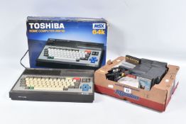 A BOXED TOSHIBA MSX MODEL HX-10 64K HOME COMPUTER, not tested, with adaptor and AV cables, no