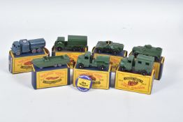 SEVEN BOXED MOKO LESNEY MATCHBOX SERIES MILITARY VEHICLES, Saracen Personnel Carrier, No.54, D.U.K.