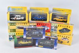 TWELVE VANGUARDS DIECAST 1:43 SCALE MODEL VEHICLES, to include a Triumph Stag Mk2 in Sapphire