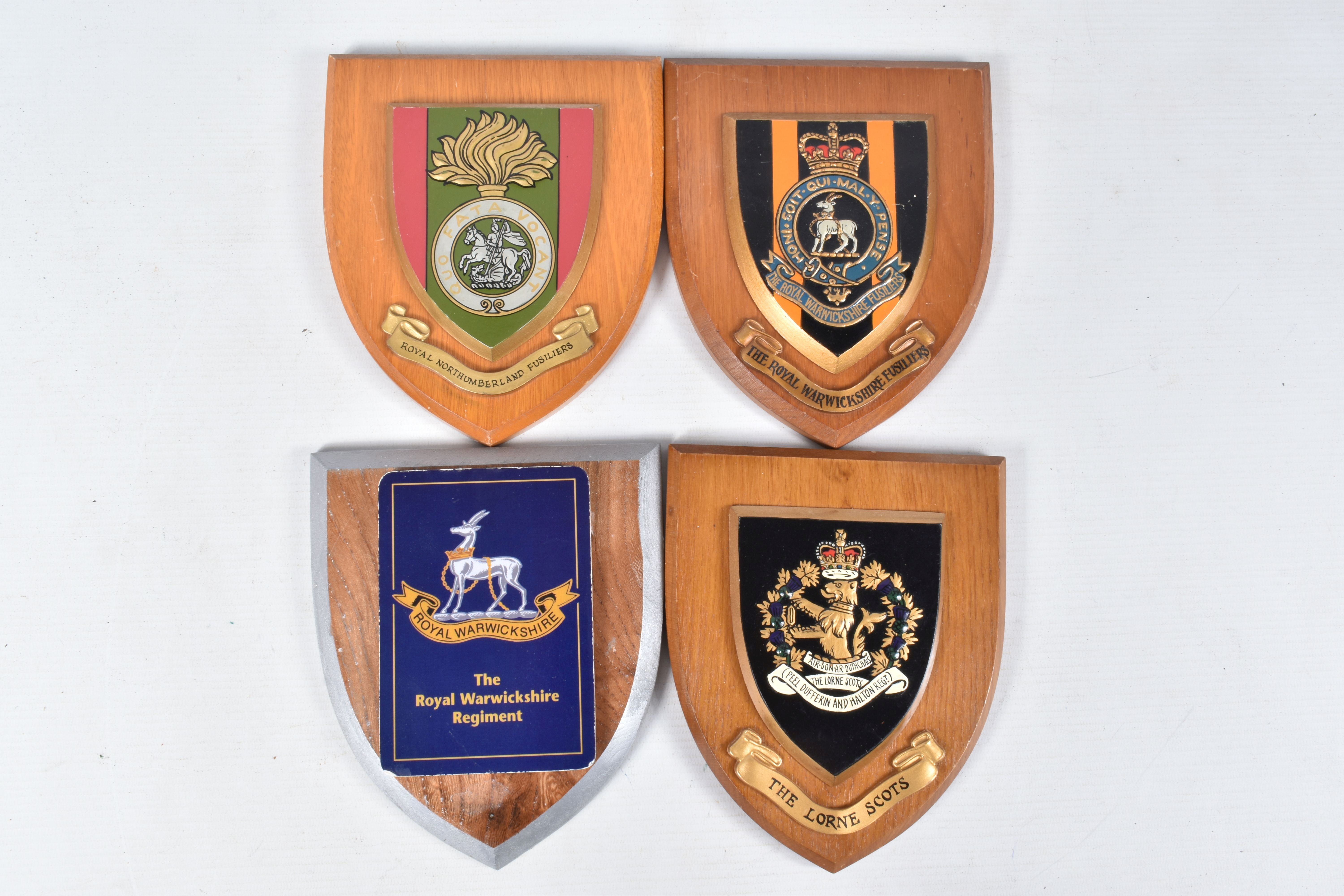 A BOX OF THIRTY WOODEN MOUNTED PLAQUES AND PICTURES OF REGIMENTAL SHIELDS AND UNIFORMS, ETC, many - Image 10 of 11