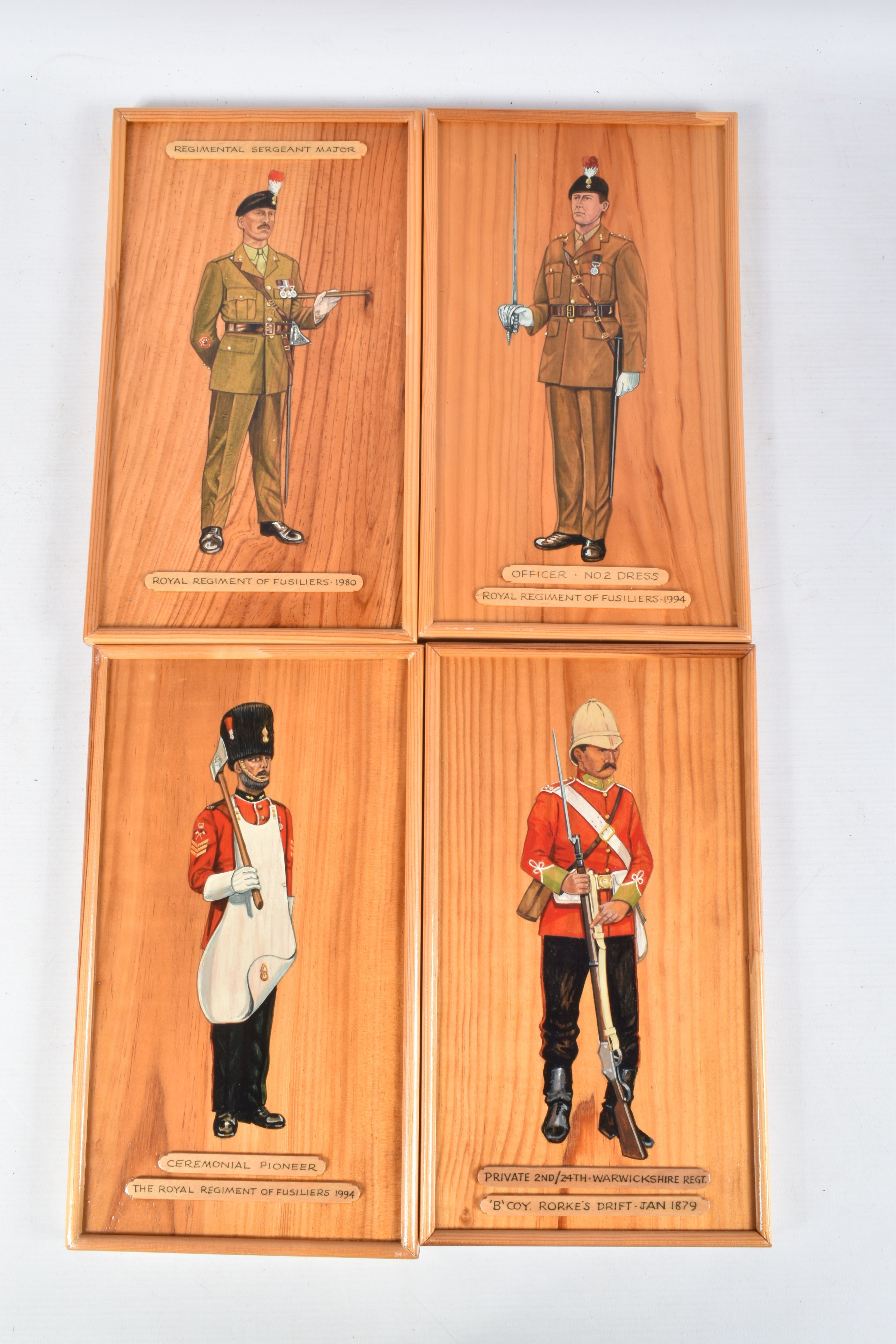 A BOX OF THIRTY WOODEN MOUNTED PLAQUES AND PICTURES OF REGIMENTAL SHIELDS AND UNIFORMS, ETC, many - Image 5 of 11