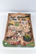 A QUANTITY OF UNBOXED AND ASSORTED PLAYWORN BRITAINS AND OTHER HOLLOWCAST LEAD ANIMALS, FIGURES