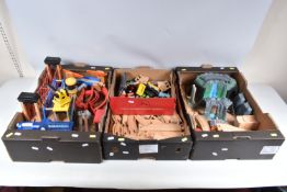 A QUANTITY OF UNBOXED AND ASSORTED PLAYWORN WOODEN PUSH ALONG RAILWAY ITEMS, locomotives, rolling