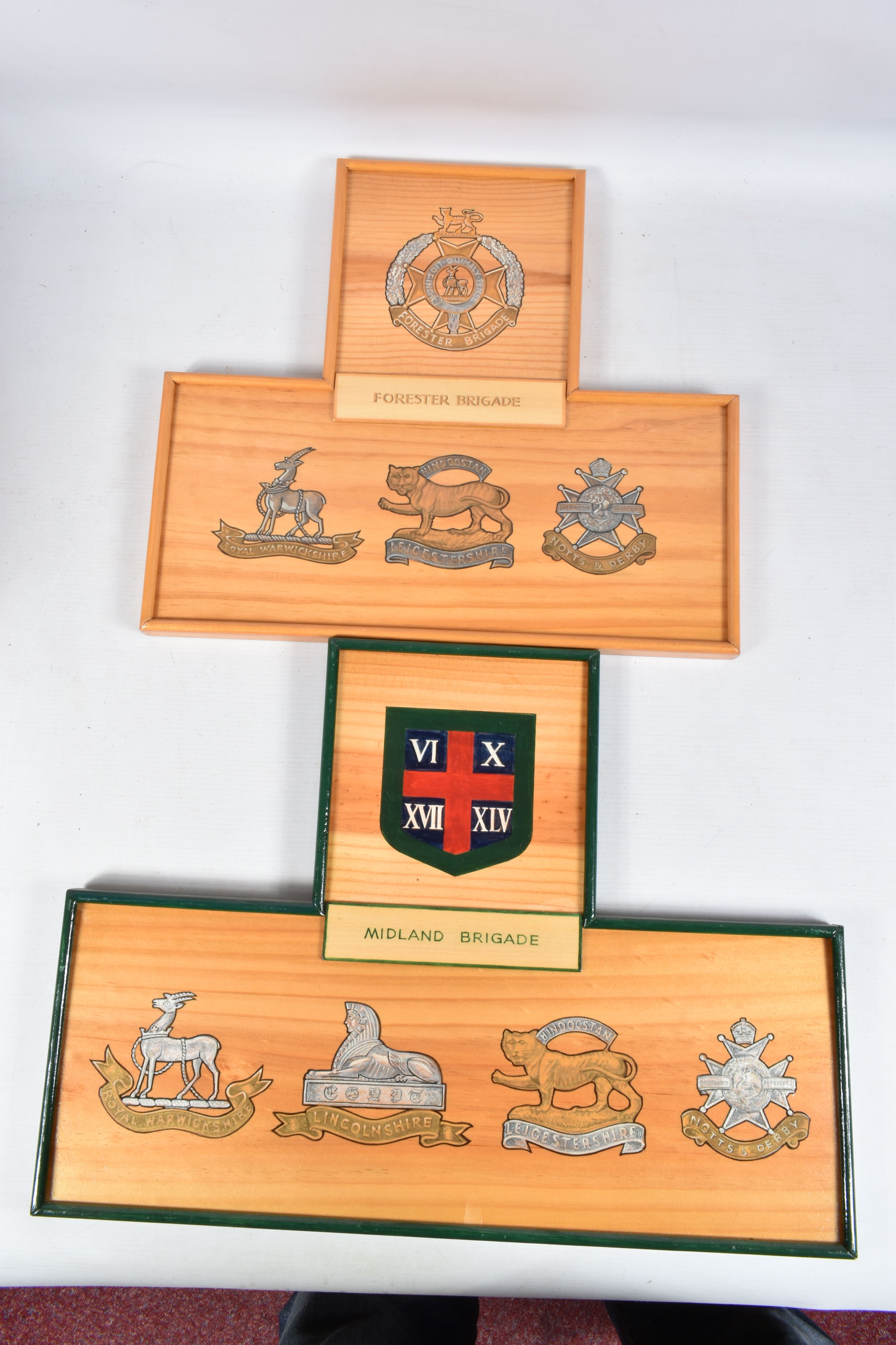 A BOX OF THIRTY WOODEN MOUNTED PLAQUES AND PICTURES OF REGIMENTAL SHIELDS AND UNIFORMS, ETC, many - Image 3 of 11