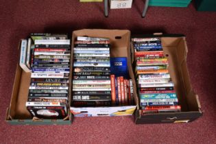 THREE BOXES OF FOOTBALL INTEREST HARDBACK AND PAPERBACK BOOKS, approximately seventy five titles,